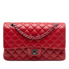 Authenticated Chanel Medium Classic Lambskin Double Flap Red Leather