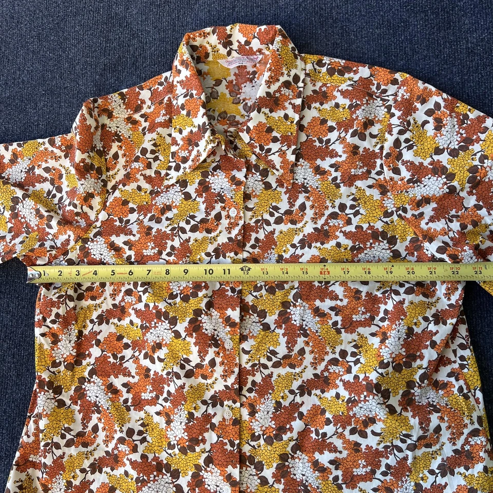 Camisa Floral Vintage Años 70 Para Hombre Extra Grande Naranja Marrón Manga Corta Botón Discoteca Foto 3 de 4
