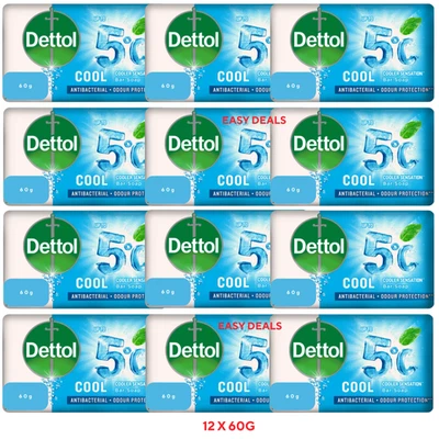 12 x 60g Dettol Soap Bars COOL Antibacterial Odour Protection FREE POST