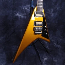 Gold V Shape Electric Guitar H-H Pickups Black Pickguard Floyd Rose Bridge