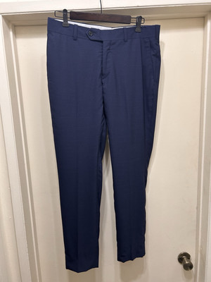 David August Dress Pants Very Fine Wool Blue 34 X 30 Leg Opening 6.5'' Slacks