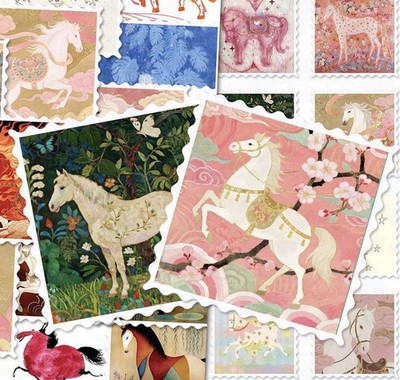 40Pcs Random Aesthetic Horse Animal Postage Stamp Stickers