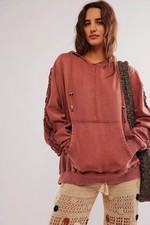 Free People XOXO Hoodie Sweatshirt Top Black Slouchy Kangaroo Pocket M 271826