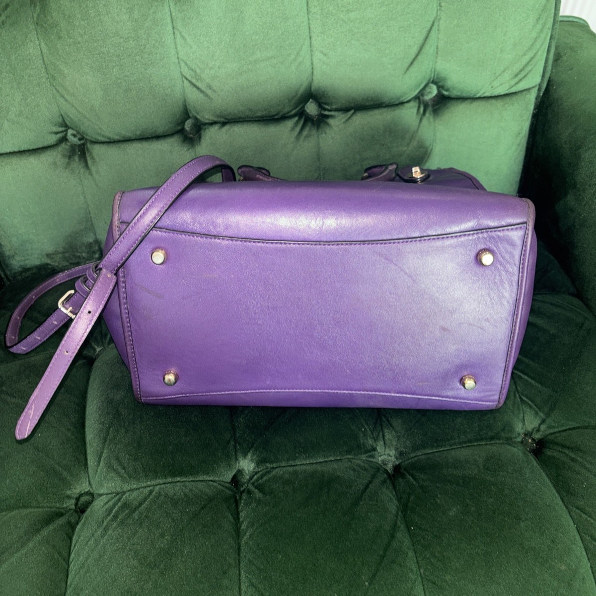 COACH Crosby Carryall Double Zip Tote Bag Purple Leather H1481