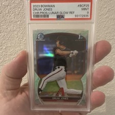 2023 Bowman Chrome Prospects Druw Jones Lunar Glow Refractor Rookie BCP25 PSA 9