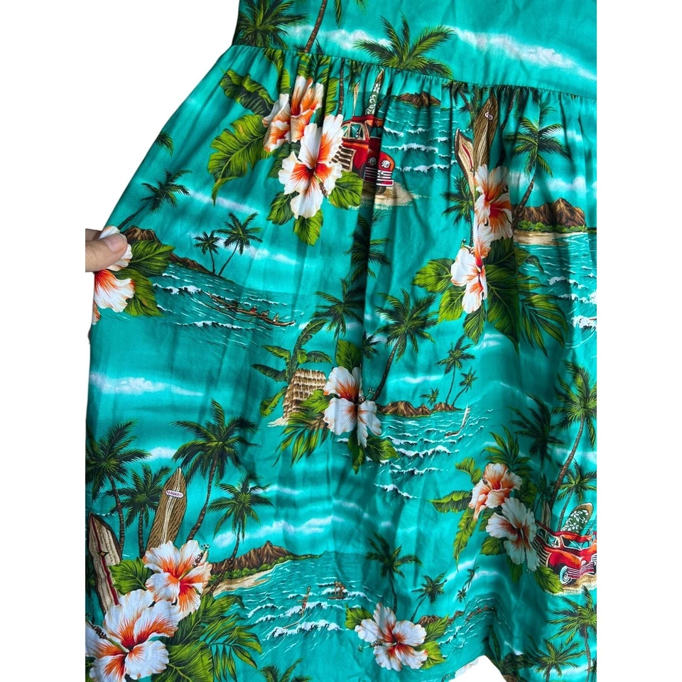 Vestido Hilo Hattie Hawaiano Niñas Sin Mangas Hasta la Rodilla Floral Verde Talla XL Foto 3 de 4