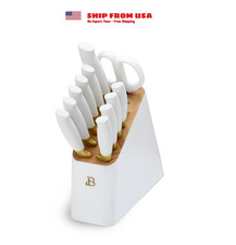 Beautiful 12 Piece Knife Block Set with Soft-Grip Ergonomic Handles White and Go