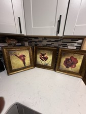 Framed Flower Prints 11x11 with Matching Mirror. Floral Wall Art Beautiful