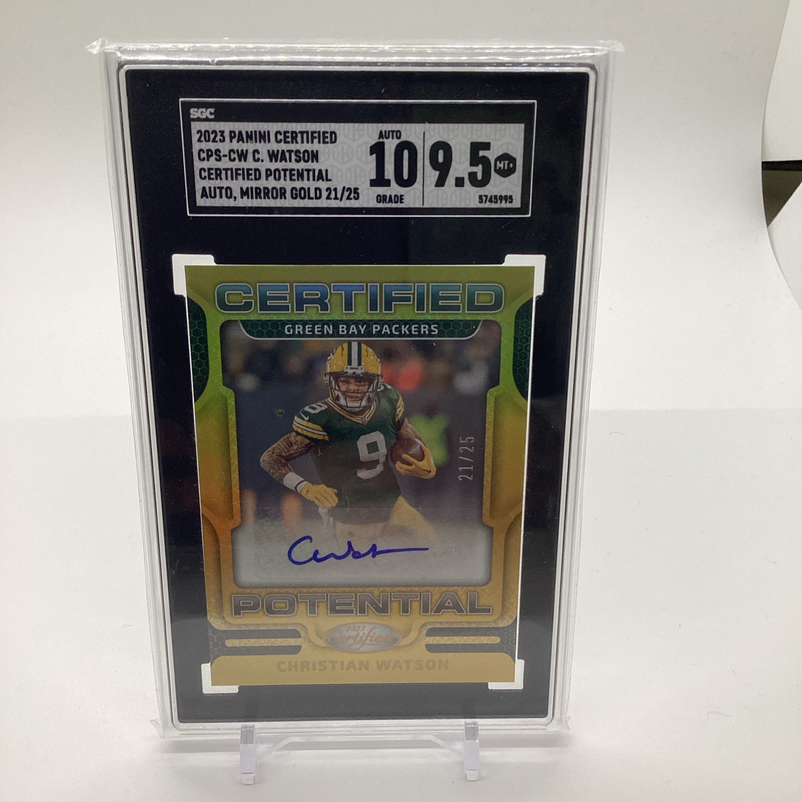 2023 Panini Certified Certified Potential Christian Watson Gold Auto /25 SGC 9.5