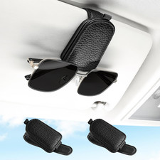 2PCS Sunglasses Holder for Car, Leather Magnetic Buckle Sun Visor Sunglass Clip,