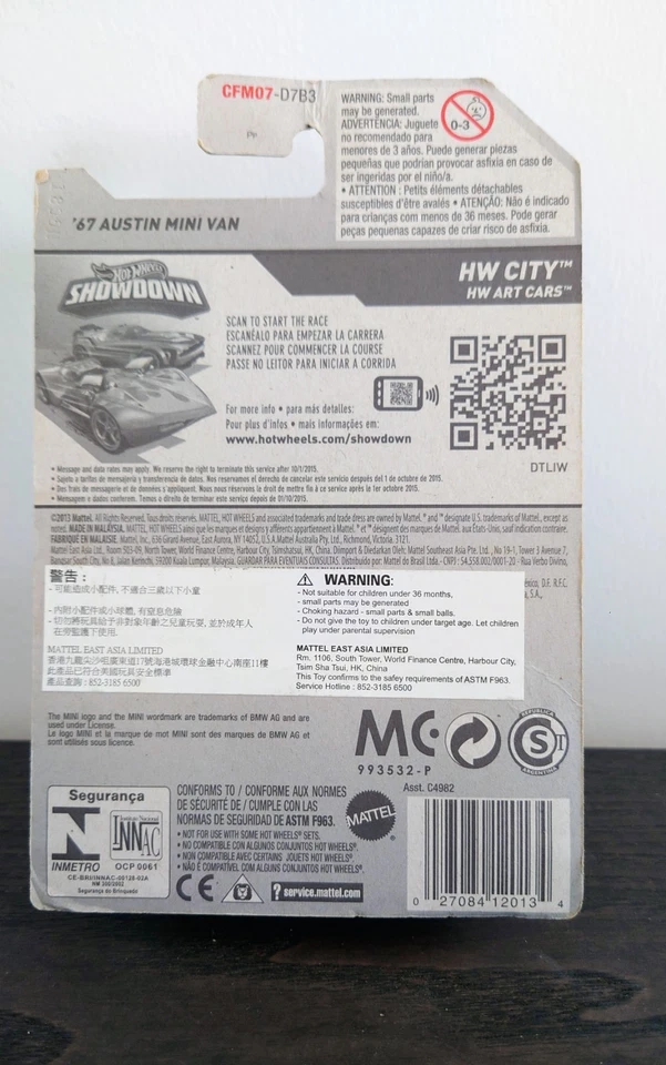 Tarjeta larga Hot Wheels HW City (2013) azul '67 Austin mini furgoneta juguete 27/250 Foto 3 de 3