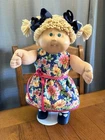 1980s Cabbage Patch Kid Blonde Poodle Pigtails Green Eyes Floral Dress Cute