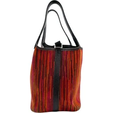 HERMES Picotin PM Handbag Vibrato Brown/Pink/Orange Togo Leather Silver #OK2429