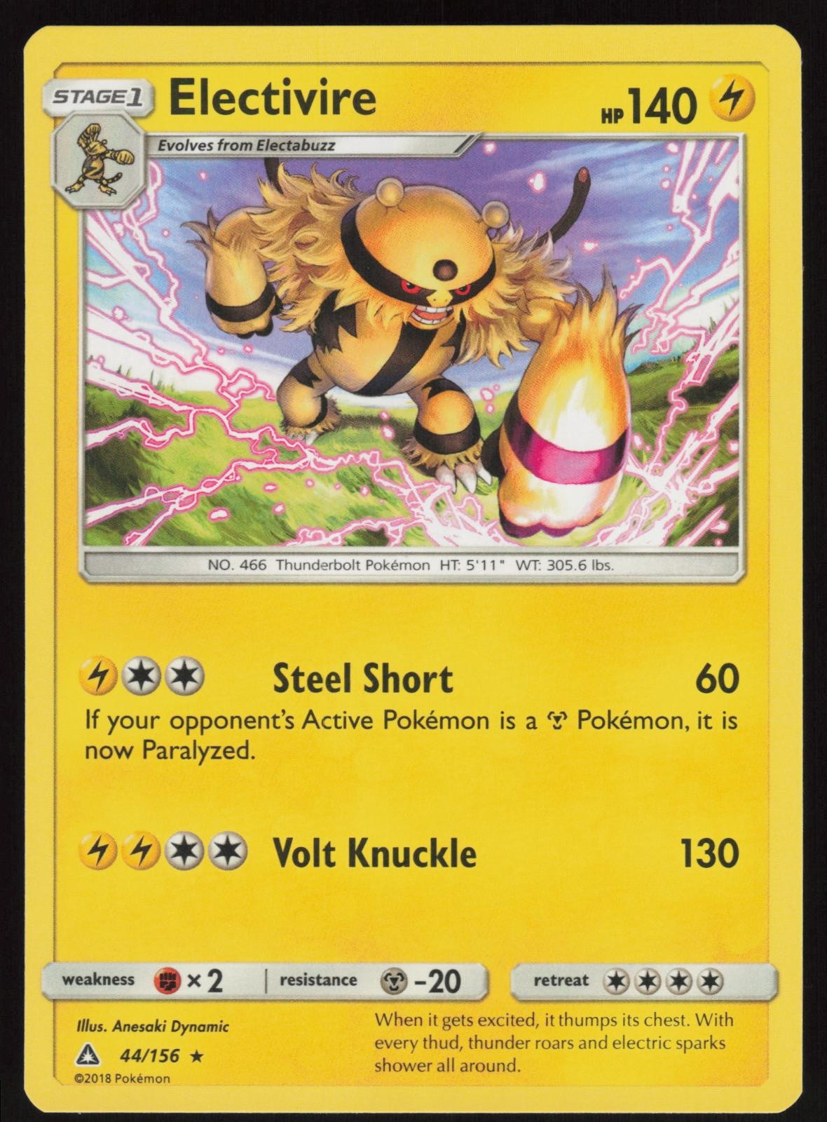 ELECTIVIRE 44/156 RARE ULTRA PRISM POKEMON NM/M
