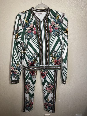 Jealous Tomato 2 Piece Set Women s Large Floral Tropical Zip Jacket Leggings 