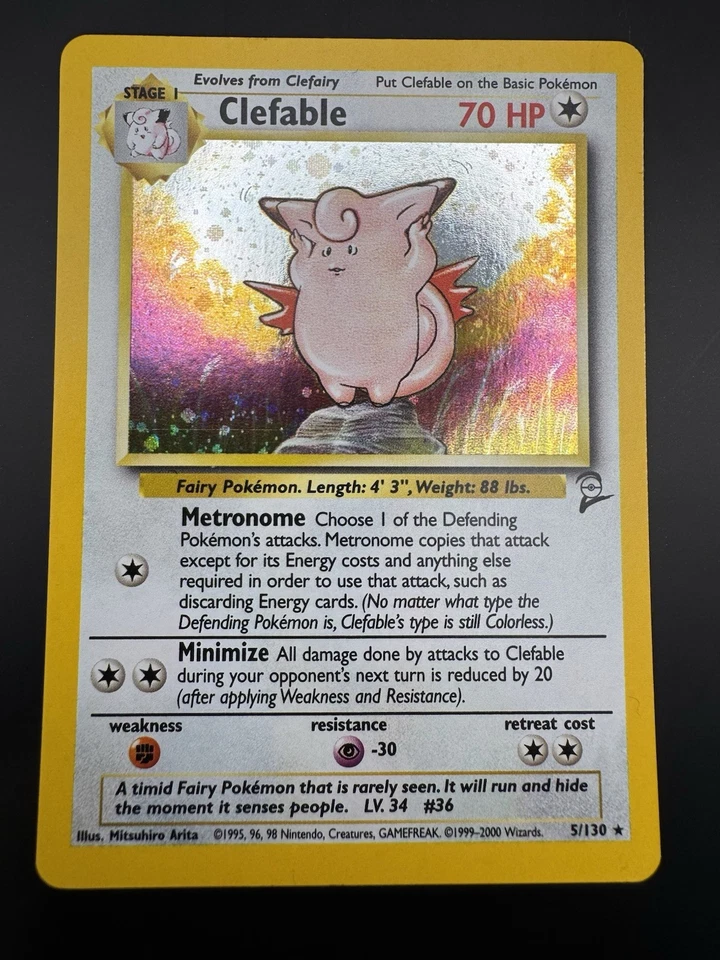 Clefable Holo Rare 5/130 Pokémon Base Set 2 Unlimited Vintage 2000 - Image 3 of 4