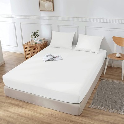 Bed Sheet White160x200cm Queen Size Microfiber Soft Bed Water-Resistant Fitte...