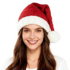Knitted Santa Hat for Women, Men Christmas Knit Winter Warm Beanie Xmas Hat for