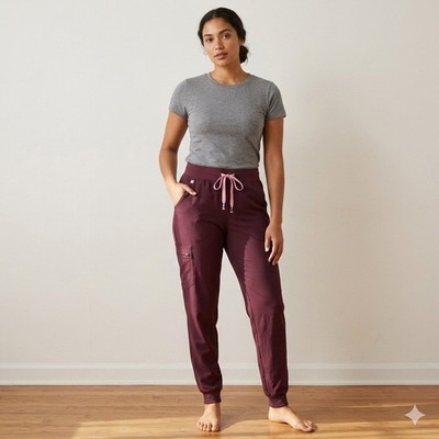 FIGS Zamora Jogger Pants Womens Medium FreeX Dark Fig Brown High Waisted Scrub