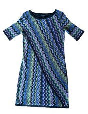 New Directions Women’s M Sweater Dress Short Sleeve Black Colorful Wavy Stripes