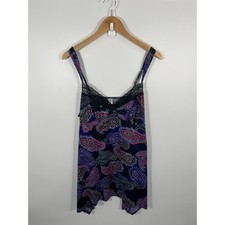 Y2K Babydoll Top Womens L Purple Paisley Print Whimsigoth Dark Fairy Grunge
