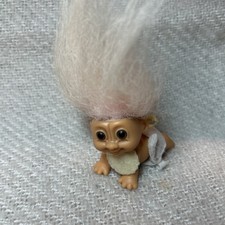 VTG Russ Baby Crawling Troll Doll Lavender Purple Hair Diaper Bib Moveable Head