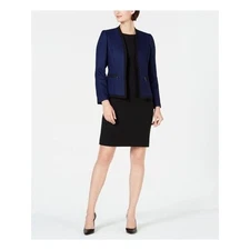 NWT Le Suit Women 14 Sapphire Blue Black Tweed Jacket Blazer Black Dress $240