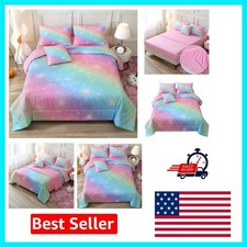 Delightful 6-Piece Rainbow Galaxy Comforter Set - Machine Washable Kids Bedding