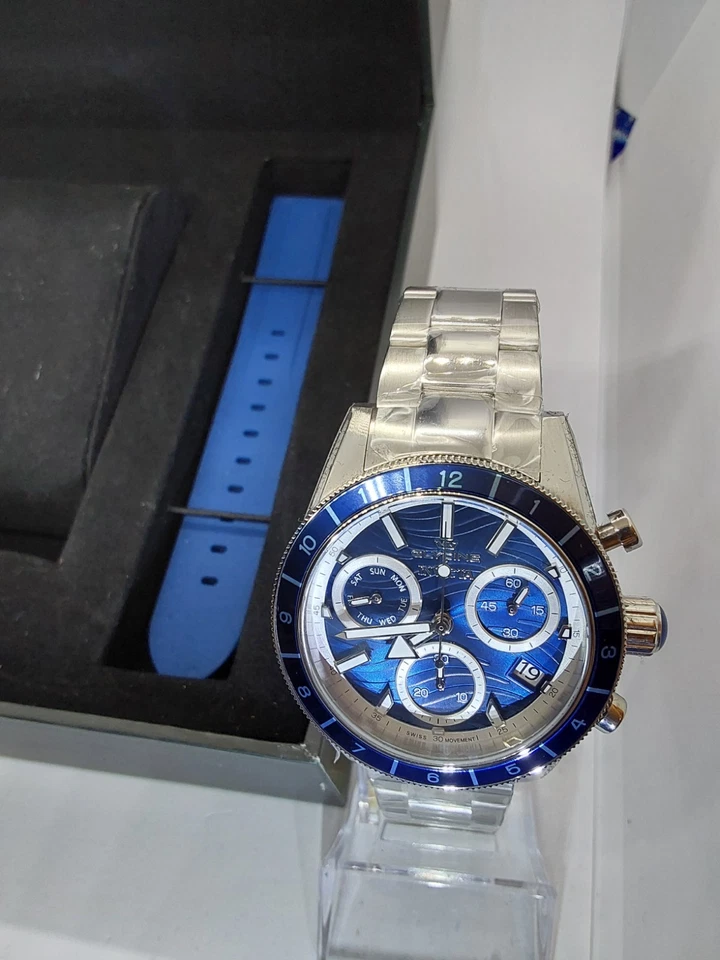 Reloj Hombre Glycine Five Elements 44290 Azul Acero Inoxidable Hecho en Suiza Foto 4 de 4