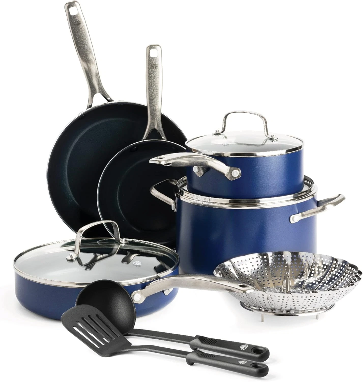 Blue 11-Piece Nonstick Ceramic Cookware Set, PFAS & PFOA-Free, Oven Safe