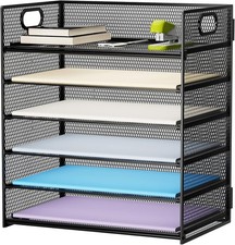 6 Tier Paper Organizer Letter Tray - Mesh Desk File with Handle Sorter