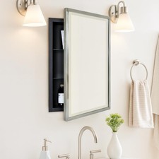 TEHOME Brush Nickel Metal Framed Recessed Bathroom Medicine Cabinet with Mirror