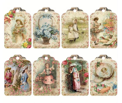 12 x Small Vintage Design Gift Tags 7x4.5cm Gifts Presents Thank You Card Tag - image 1 of 4