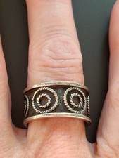 Vintage TAXCO MEXICO Silver Tribal Wide Band Ring Sz 10