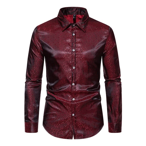 Men's Shirts Long Sleeve New Casual Button Down Dress Shirt Silk Tops - Imagen 15 de 24