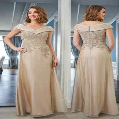 Elegant Mother Of Bride Dress Off Shoulder Appliques Crystal Chiffon Party Gowns