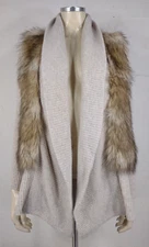 Ann Taylor beige oatmeal faux fur open front cardigan sweater ladies XS X-Xmall