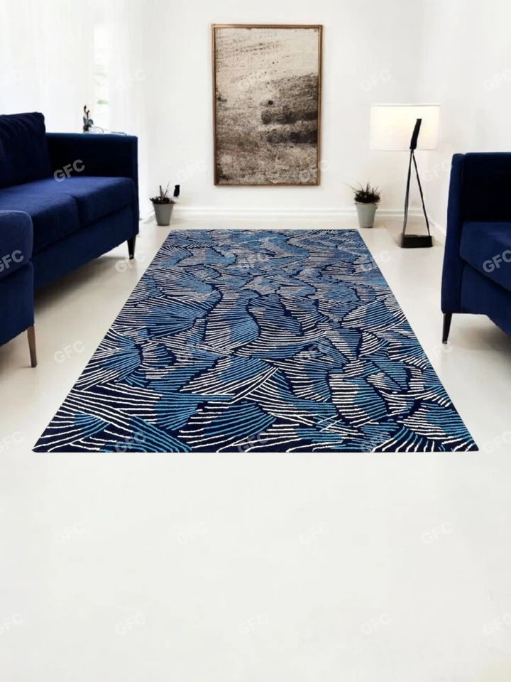 Royal Blue tufted Aesthetics rug woolen Area Rug Hand tufted Rug For Any Room. - Image 2 of 4