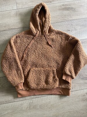 Love Tree Soft Teddy Bear Faux Fur Sherpa  Kangaroo Pocket Hoodie Large