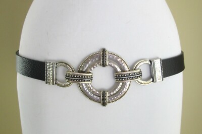 Ceinture En Cuir Noir CHICO’S - Boucle Dorée Et Argentée Motif Dauphins - Taille M Réglable