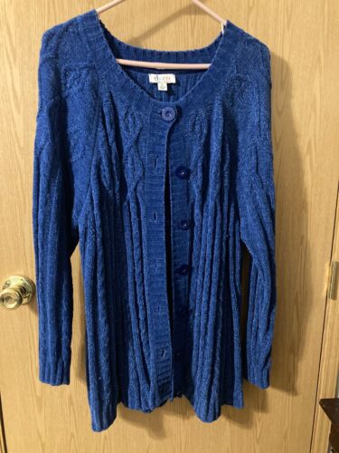 Womens Denim & Co Royal Blue Chenille Cable Knit Sweater size 2x
