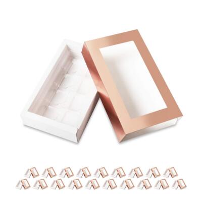 20 Rose Gold Truffle Box Chocolate Box Packaging Candy Boxes with 8-Piece Pla...