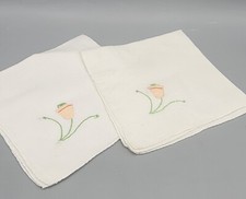 Set of 2 Vintage Embroidered Applique Tulip Wild Garden Flowers Handkerchief