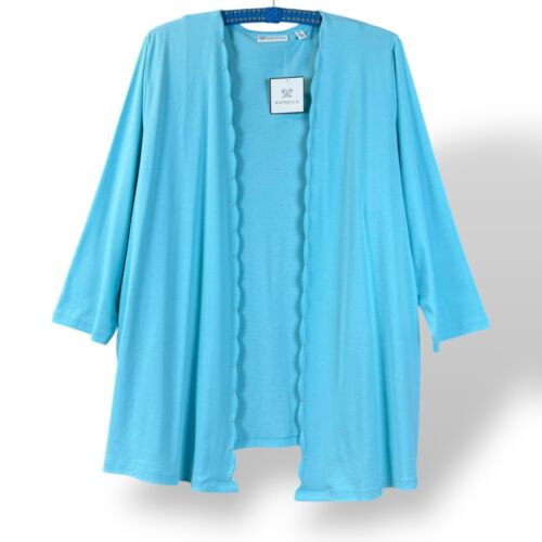 Rafaella Cardigan Womans Sz 2X Sky Blue Open Front 3/4 Sleeve Stud Trim Sweater