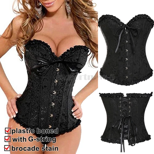 US Damen Gothic schwarz entbeint Taille Training Korsett Überbrust Bustier Body Shaper - Bild 11 von 49