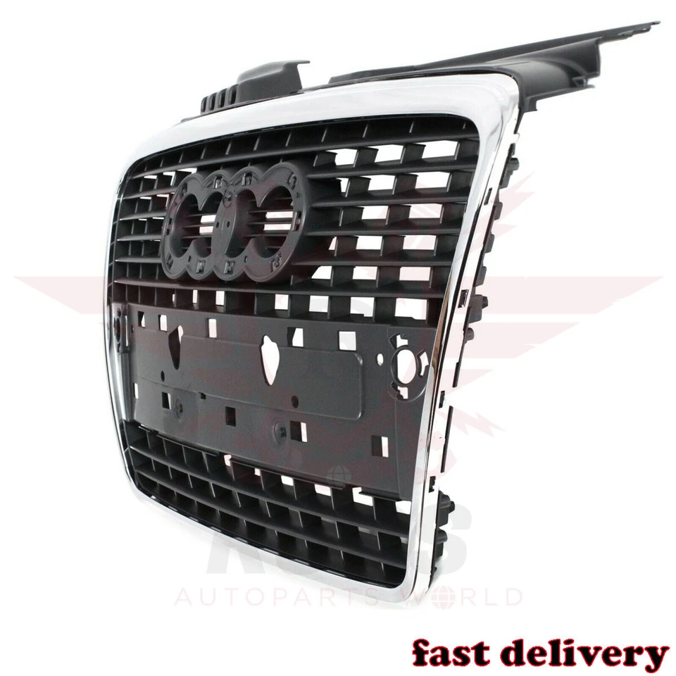 New Front Grille Assembly Chrome Shell with Gray Insert For 2005-2009 Audi A4 — 第 3/4 张图片