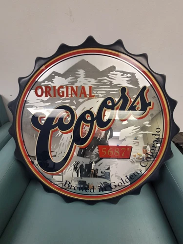 Vintage Original Coors 5687 Original Beer Sign Mirror Round Golden Colorado