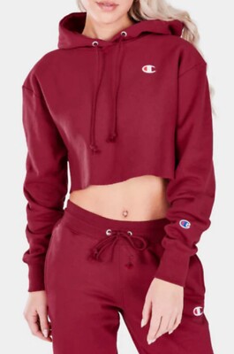 Champion Cropped Sweatshirt Sz S Hooded Womens Red Wine Reverse - Main Image