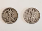 Lot of (2) Walking Liberty Half Dollars Circulated US Coins 1942 and 1944 D