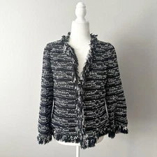 Carlisle Black & White Fringe Blazer Women's Size 16